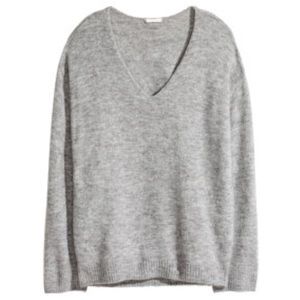 Grey V-Neck Oversized Sweater